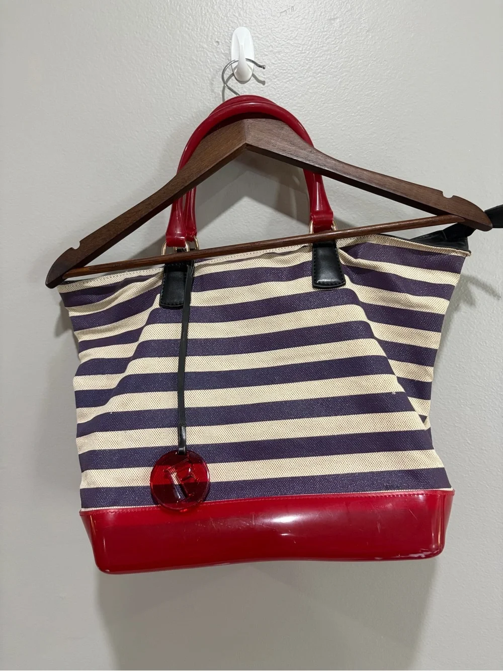 Furla Canvas Jelly Bag Purple cream and red made in Italy